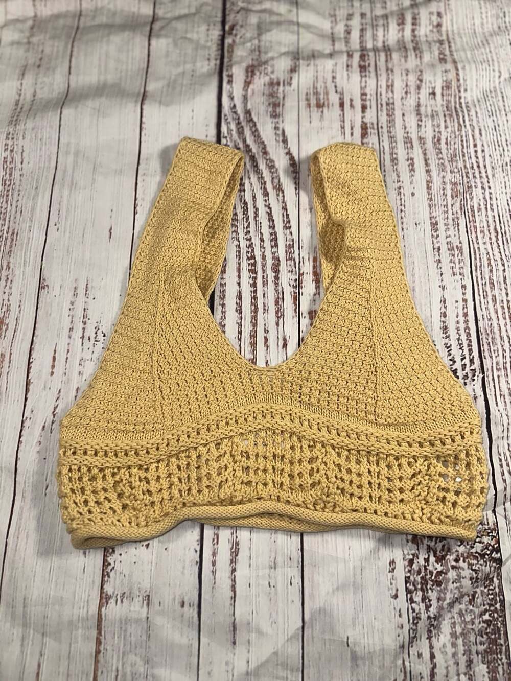 Active USA Women's Yellow Crochet Knit Cropped Tank Top-S